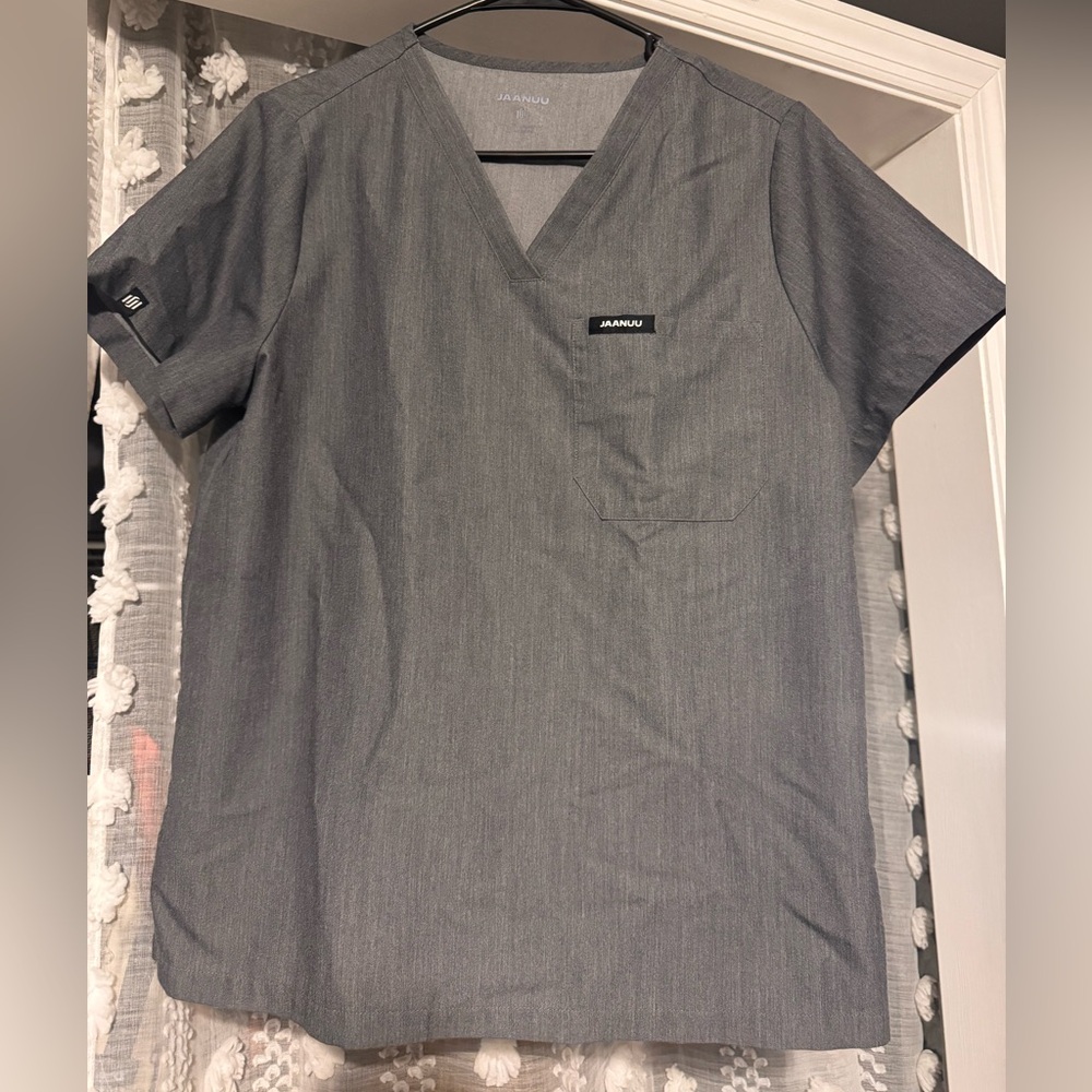 Jaanuu Charcoal Gray V-neck Scrub Top